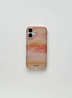 DGP小众渐变色日出粉橘色云朵晚霞半透高级感适用于iPhone16promax手机壳14苹果15pro全包13防摔新款亚克力女