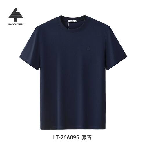 传奇树夏季新款26A095纯色圆领棉质男士短袖T恤男款经典小标实体
