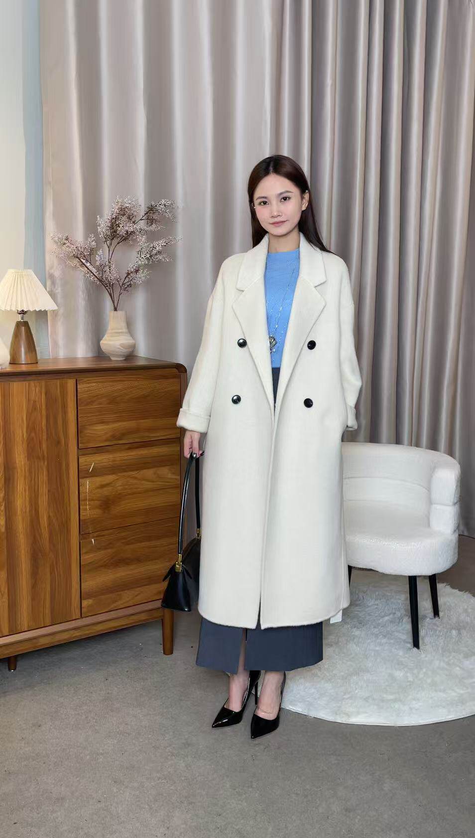 高端双面羊绒大衣女2025年冬新款过膝宽松显瘦廓形中长款毛呢外套
