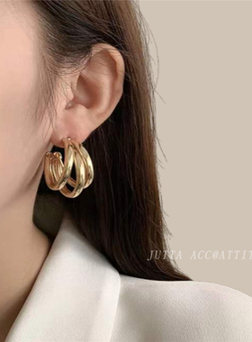 欧美夸张圆圈耳环女港式酷飒风耳饰显瘦防过敏显瘦2026年新款气质