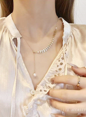 麦穗珍珠项链女颈链锁骨链2026新款爆款流苏气质简约钛钢不掉色潮