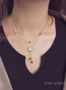 项链高级感毛衣链轻奢2026年新款女钛钢不掉色双层锁骨链流苏吊坠