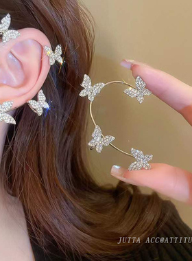 蝴蝶耳挂无耳洞轻奢气质耳饰耳骨夹2026新款小众高级感耳环满钻潮