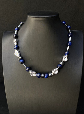 新款蓝色珠子不规则串珠项链