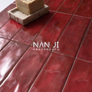 长条中古风红色釉面砖卫生间厨房阳台墙砖亮面瓷砖 65X200