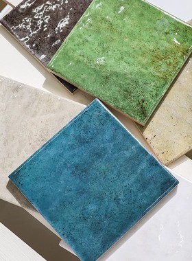 法式复古窑变墨绿色方砖手工砖墙砖卫生间浴室瓷砖餐厅背景墙瓷砖