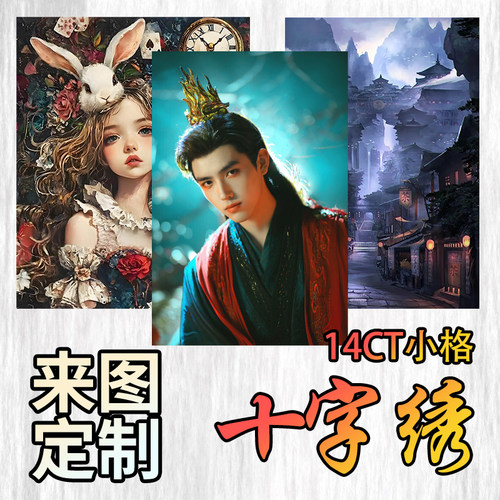 定制十字绣线绣自己绣14CT小格照片人物十字秀卡通动漫花朵风景画