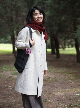 G25D-020【千万里】北京瓷片高端复古文艺设计感面料翻领风衣外套