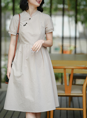 G23S-037【凉云微微】瓷片高端复古文艺轻中式原创纯棉质连衣裙