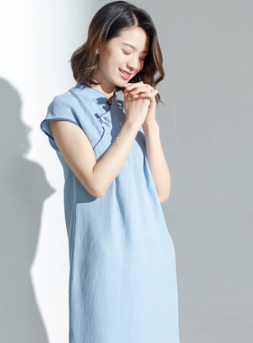 G17C-055【燕呢喃 】瓷片高端复古中式立领盘扣包袖修身旗袍