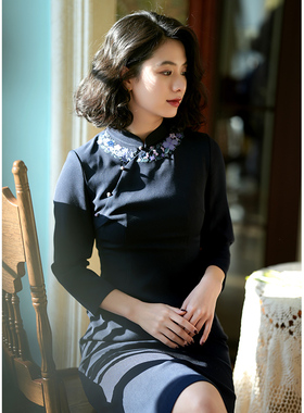 G23C-009【踏清风】瓷片高端复古文艺设计师原创绣花旗袍裙