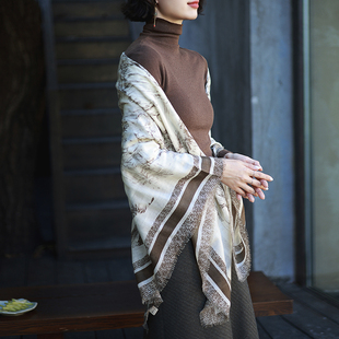 簪花小字 瓷片高端复古文艺羊毛印花方巾围巾披肩 010 G24R