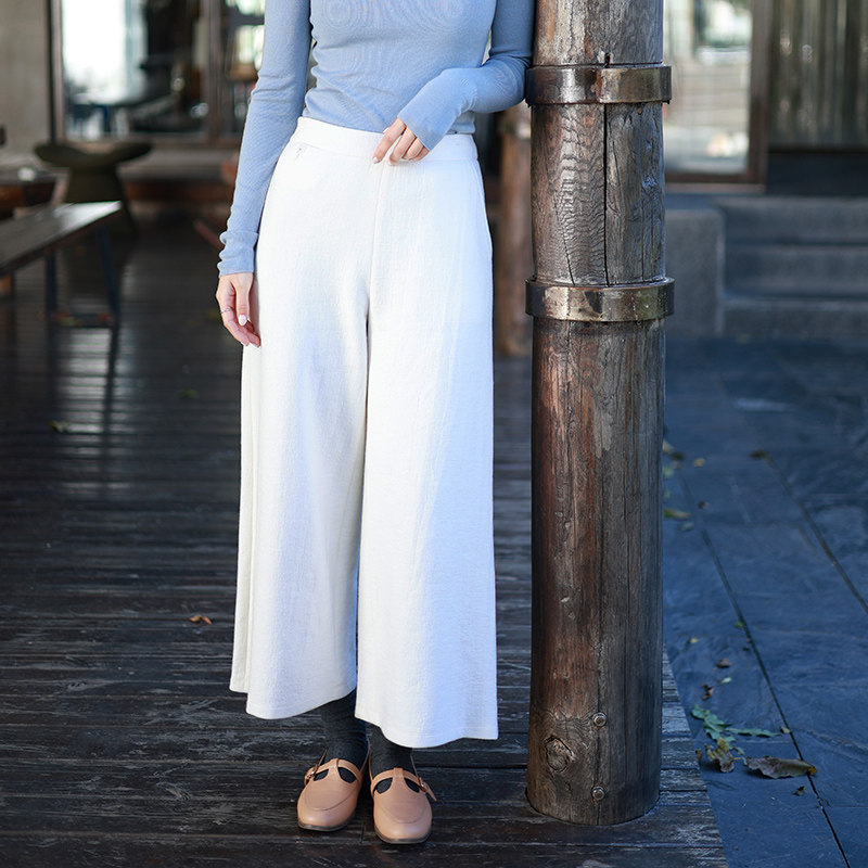 自然腰简约通勤九分裤阔腿裤