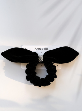 秋冬必入 黑色轻奢高级感真丝绒兔耳朵发圈简约百搭气质手工头绳