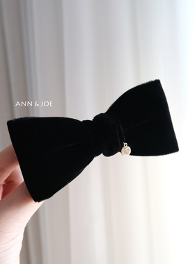 法式复古黑色真丝天鹅绒大蝴蝶结发夹弹簧夹顶夹气质秋冬少女头饰