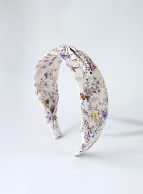 莺尾清幽双交叉长绒棉发箍紫色气质手绘花朵新款少女春夏头箍发饰