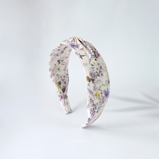 莺尾清幽双交叉长绒棉发箍紫色气质手绘花朵新款 少女春夏头箍发饰