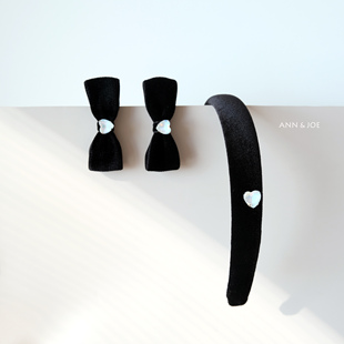 原创设计黑色丝绒爱心蝴蝶结手工边夹女复古简约侧边碎发夹发箍