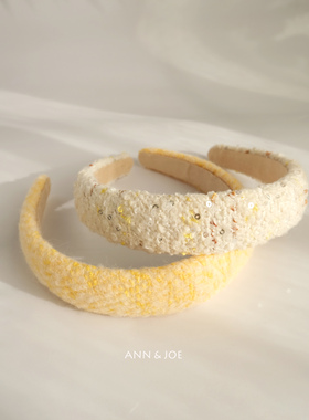暖黄色复古针织宽边发箍女高级感海绵高颅顶头箍气质原创手工发饰