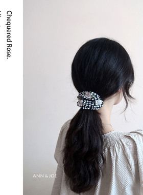 黑白色棋盘格玫瑰发圈 英国Liberty大肠圈进口纯棉布艺头绳女发饰