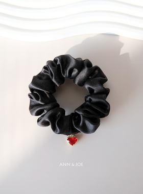 黑色真丝发圈 30姆米桑蚕丝发绳爱心简约韩式高级感原创手工发饰