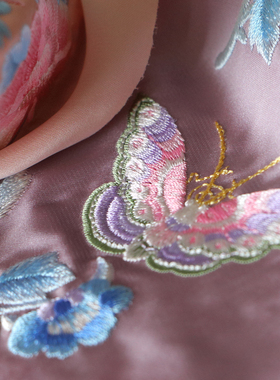 真鱼国风粉紫色刺绣花边花卉牡丹苑汉服抹胸裙头边古装民族装辅料