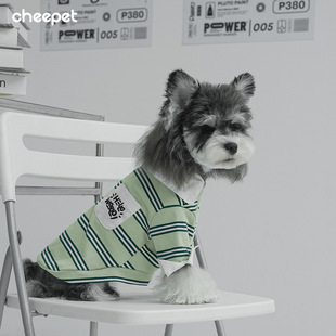 炫酷狗狗衣服 宠物四季 条纹翻领打底Polo衫 雪纳瑞柯基时尚 翻袖