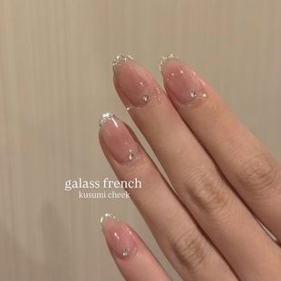 NZ手工定制甲片拆卸穿戴假指甲温柔高级氛围腮红法式水银亮片美甲