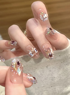 NZ手工定制甲片可拆卸穿戴假指甲光疗新年醒狮冰透琉璃极光钻美甲