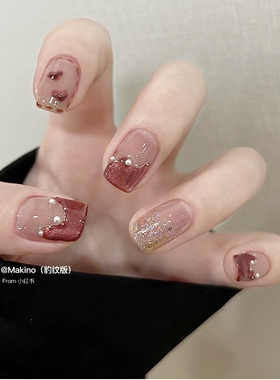 NZ手工定制甲片拆卸穿戴假指甲新年战甲红色系法式猫眼爱心美甲贴