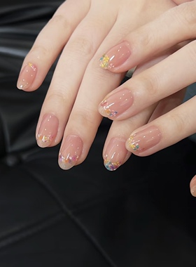 NZ手工定制甲片可拆卸穿戴假指甲光疗贴仙气夏日清新彩色干花美甲