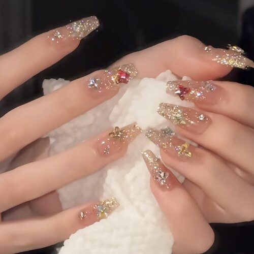 春夏bling爆闪镶钻蝴蝶美甲