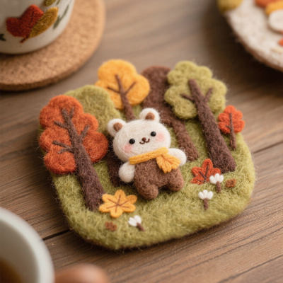 戳戳乐羊毛毡秋季森林杯垫材料包