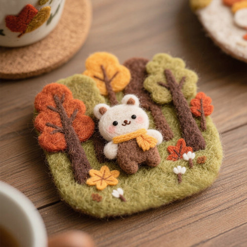 戳戳乐羊毛毡秋季森林杯垫材料包