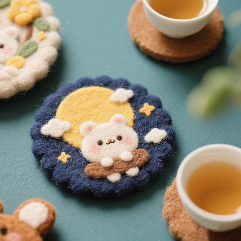 戳戳乐羊毛毡中秋节杯垫材料包