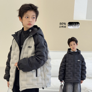 中大童白鸭绒内胆上衣加厚男童外套 新款 儿童羽绒服轻薄款 2025冬装