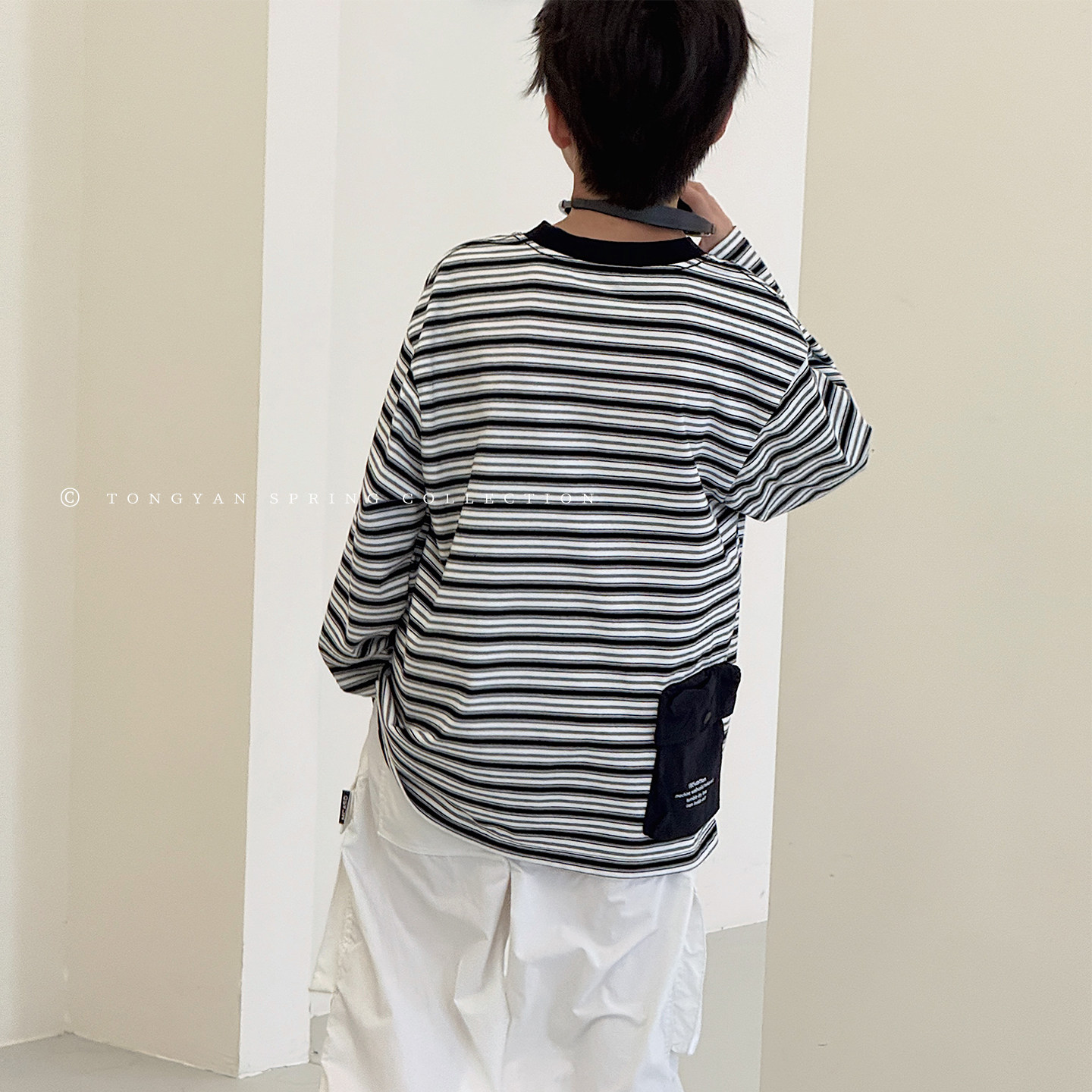 男童T恤长袖2026春装新款儿童条纹上衣宝宝圆领体恤中大童打底衫