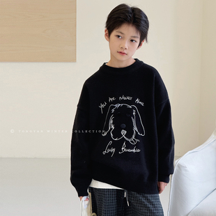 洋气厚线衣中大童针织衫 儿童圆领羊毛衫 新款 男童毛衣套头2025冬装