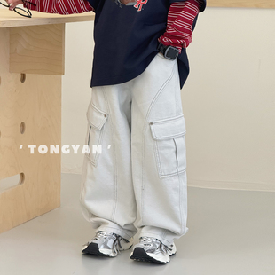 男童裤子2026春装新款中大童工装长裤韩版老爹裤宽松儿童牛仔裤潮