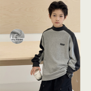中大童半高领t恤德绒内搭儿童上衣长袖 新款 T厚 2025冬装 男童打底衫