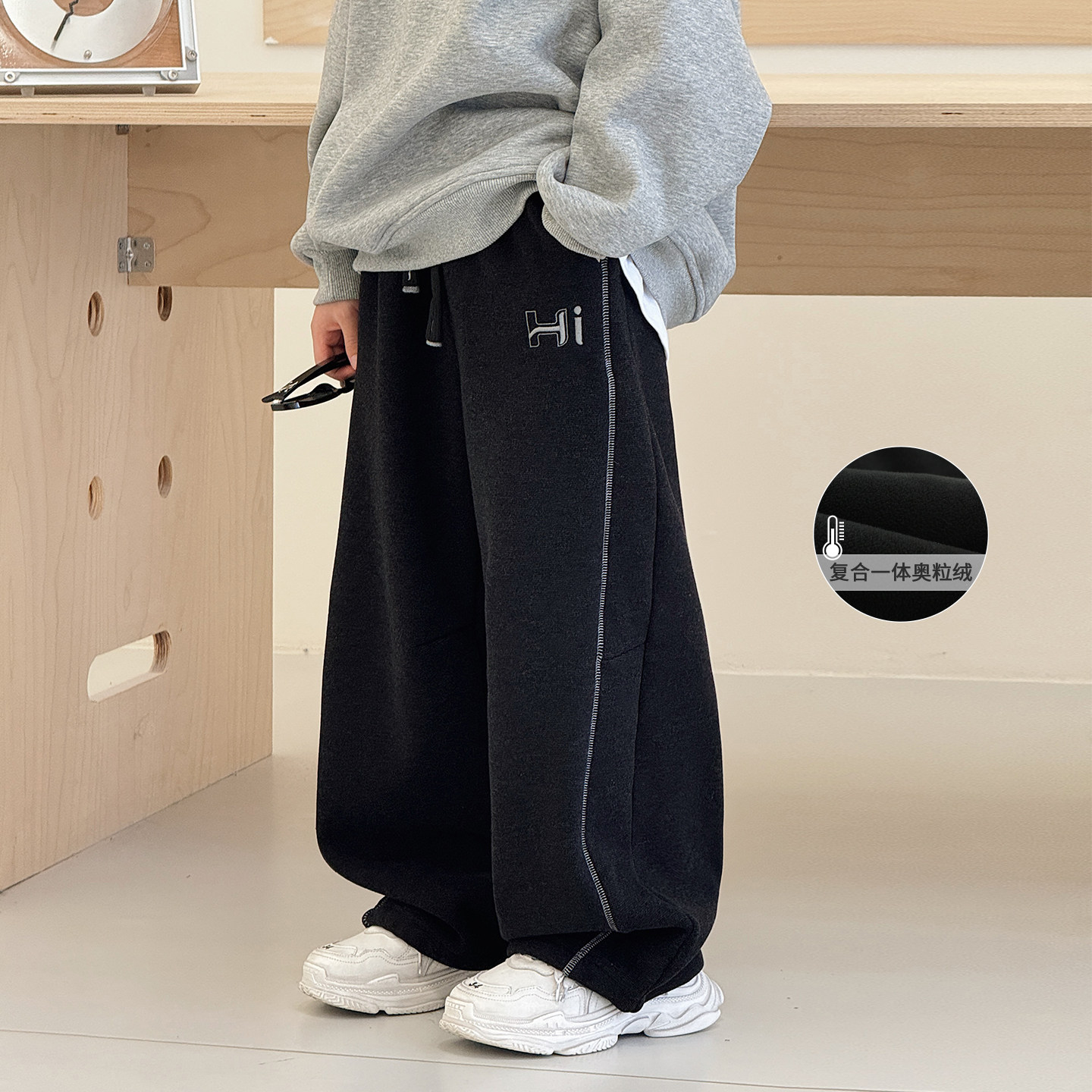 男童加绒裤子2025冬装新款中大童一体棉裤宝宝休闲卫裤儿童运动裤