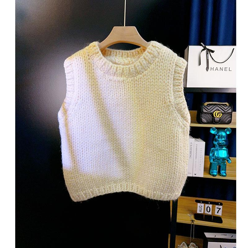 百搭BI备纯手工手打粗棒针粗线羊毛毛衣马甲秋冬加厚短款背心