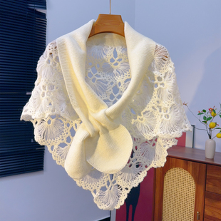 钩针编织 合欢花纯手工镂空钩花羊毛混纺披肩女搭肩旗袍汉服搭配
