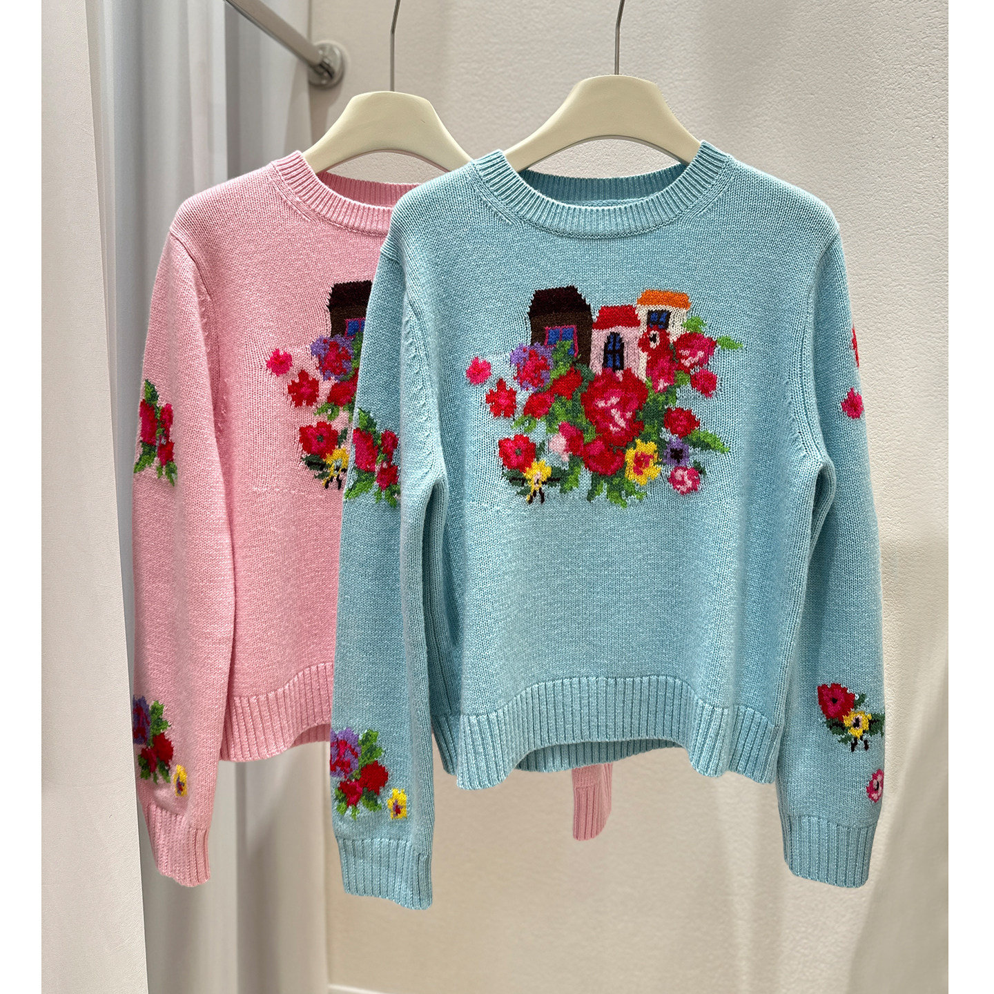 「插画图案」70%羊毛+30%羊绒 立体提花针织衫上衣女秋冬圆领毛衣