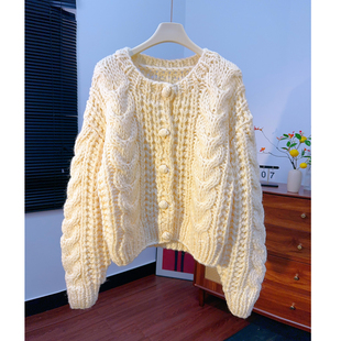 「软fufu慵懒风」纯手工粗棒针织开衫 女加厚秋冬宽松羊毛毛衣外套
