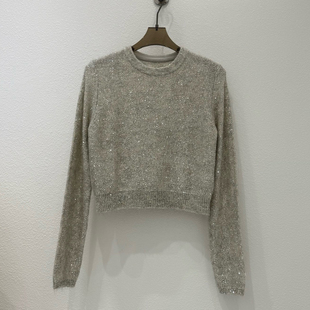 女圆领短款 高腰显瘦温柔风上衣春 长袖 高级感闪闪亮片马海毛针织衫