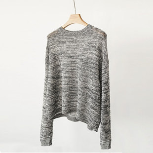 上衣女薄款 JIN口和纸棉纱 2025春夏新款 针织衫 夹花混色慵懒长袖