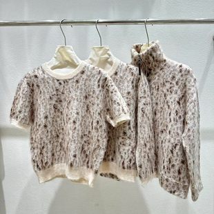 【淡雅不浮夸】复古豹纹马海毛羊毛针织衫短袖女宽松拉链毛衣外套