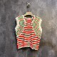 DAX大向法式 坎肩上衣薄款 撞色条纹短款 冰丝针织背心女夏外穿无袖