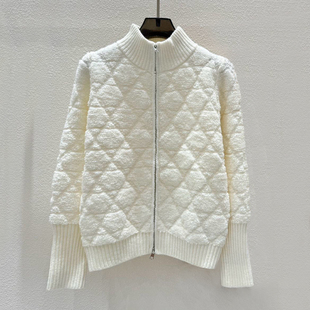 【高级感满满】菱形格纹立领羊毛拉链针织开衫女秋冬加厚毛衣外套